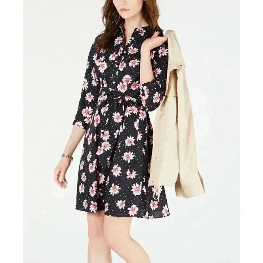 Tommy Hilfiger Floral Navy Shirt Dress Size 6